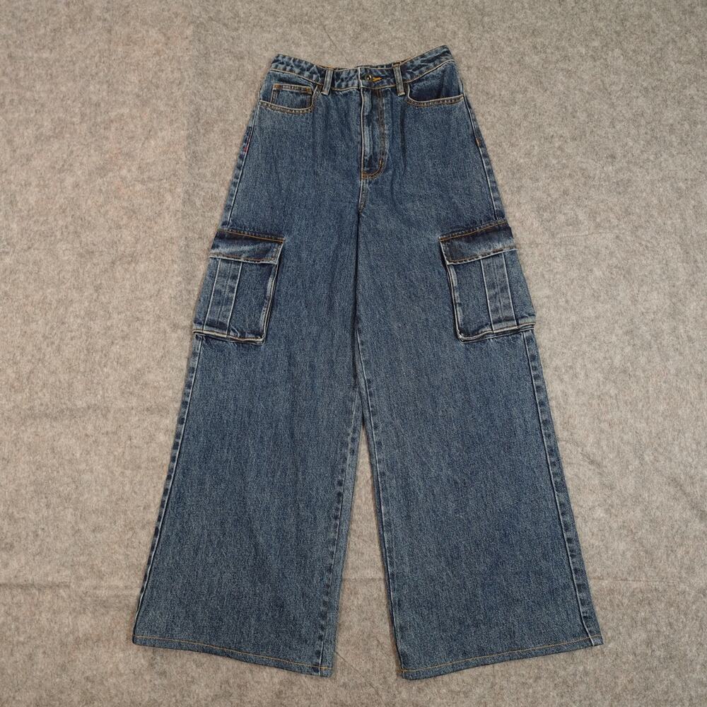 Self-Portrait Jeans Womens 26x32 (Actual 26x28) Baggy Wide Leg Cargo High‎ Rise